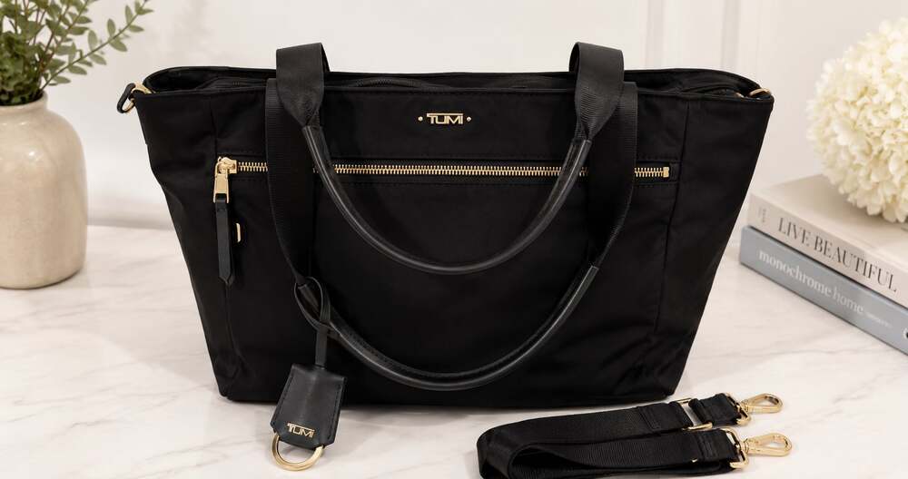TUMI Black Nylon Gold Hardware Laptop Travel Tote Carryall Bag